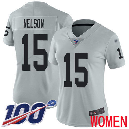 Oakland Raiders Limited Silver Women J  J  Nelson Jersey NFL Football #15 100th Season Inverted Legend Jersey->women nfl jersey->Women Jersey